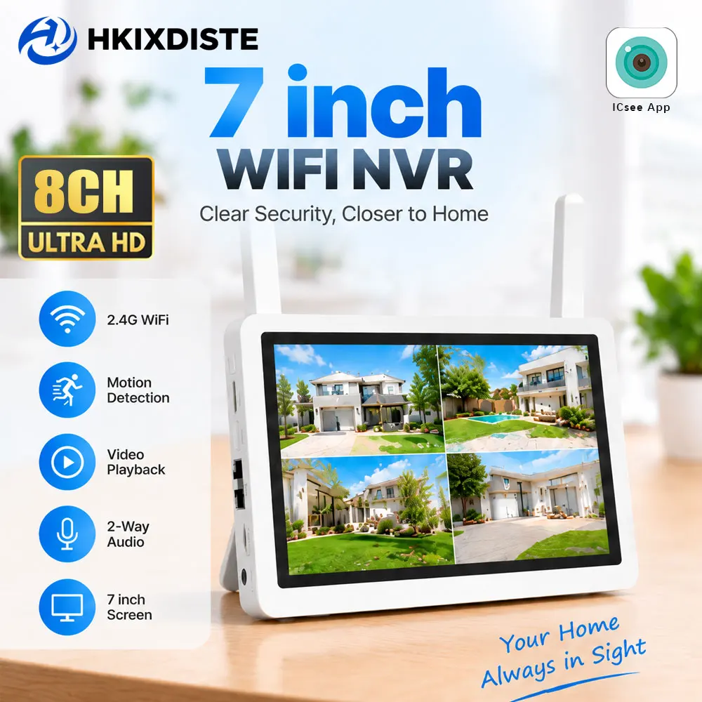 Home Security Camera System - 7인치 8채널 5MP 와이파이 NVR 보안