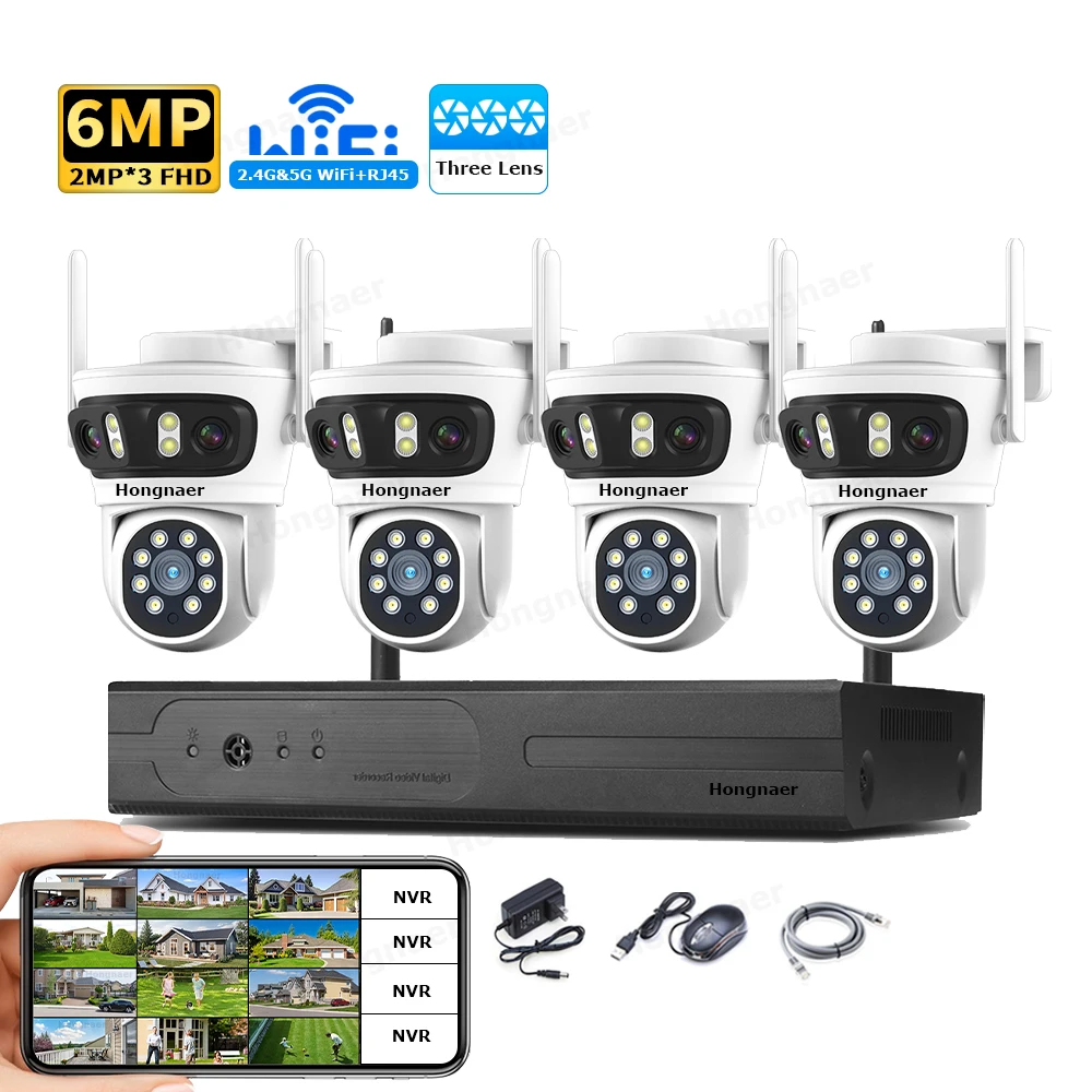 Home Security Camera System - 2026 홍나르 6MP 4채널 3렌즈 2.4G