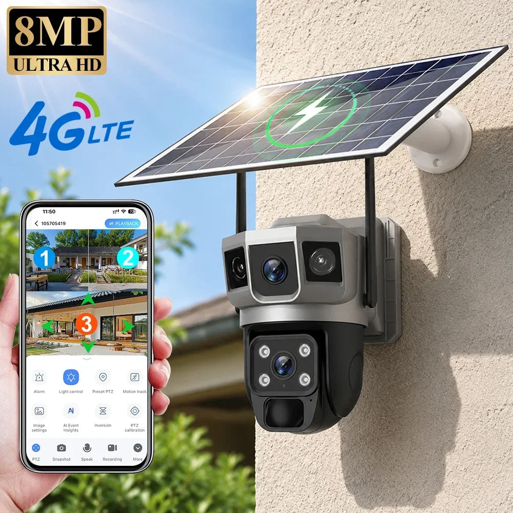 Home Security Tips - V380 4K 3화면 4G 카메라 태양광