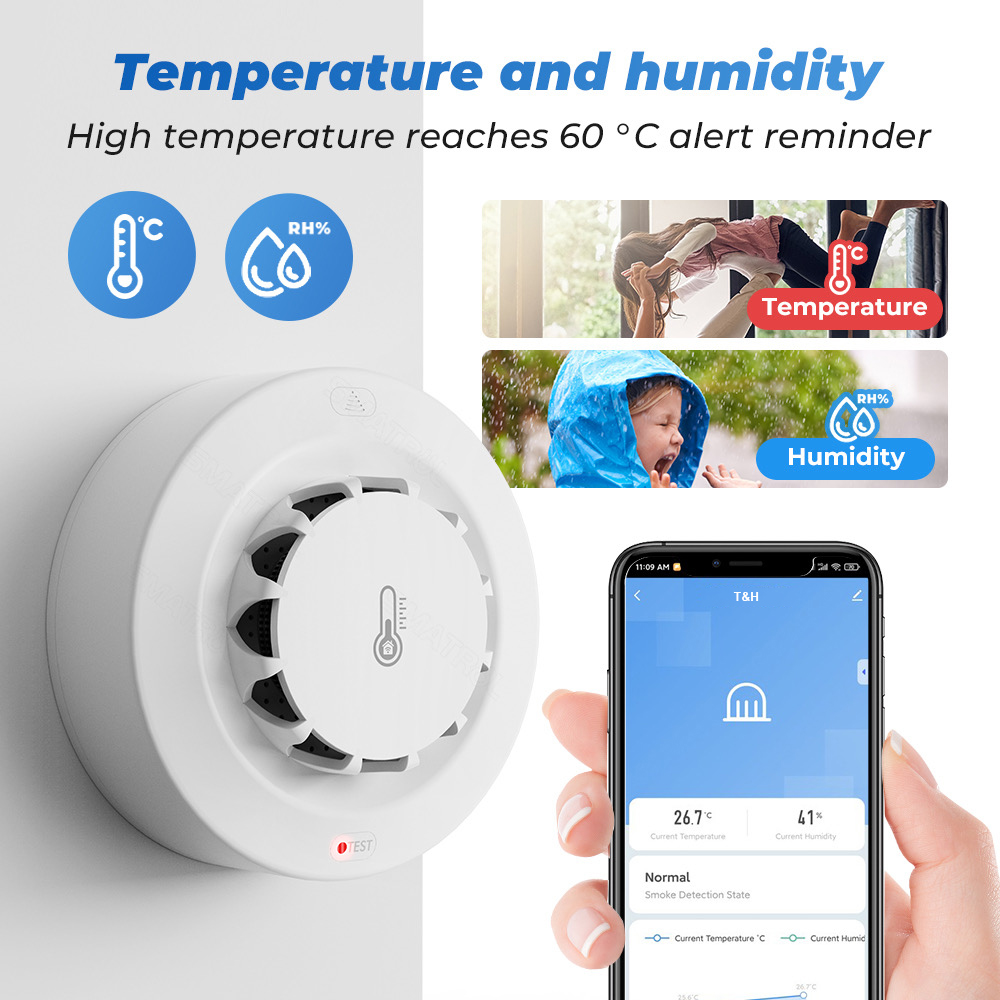 Tuya WiFi 온도 및 습도 센서 연기 감지기 보호 - Home Security With Alarm 리뷰 및 가격
