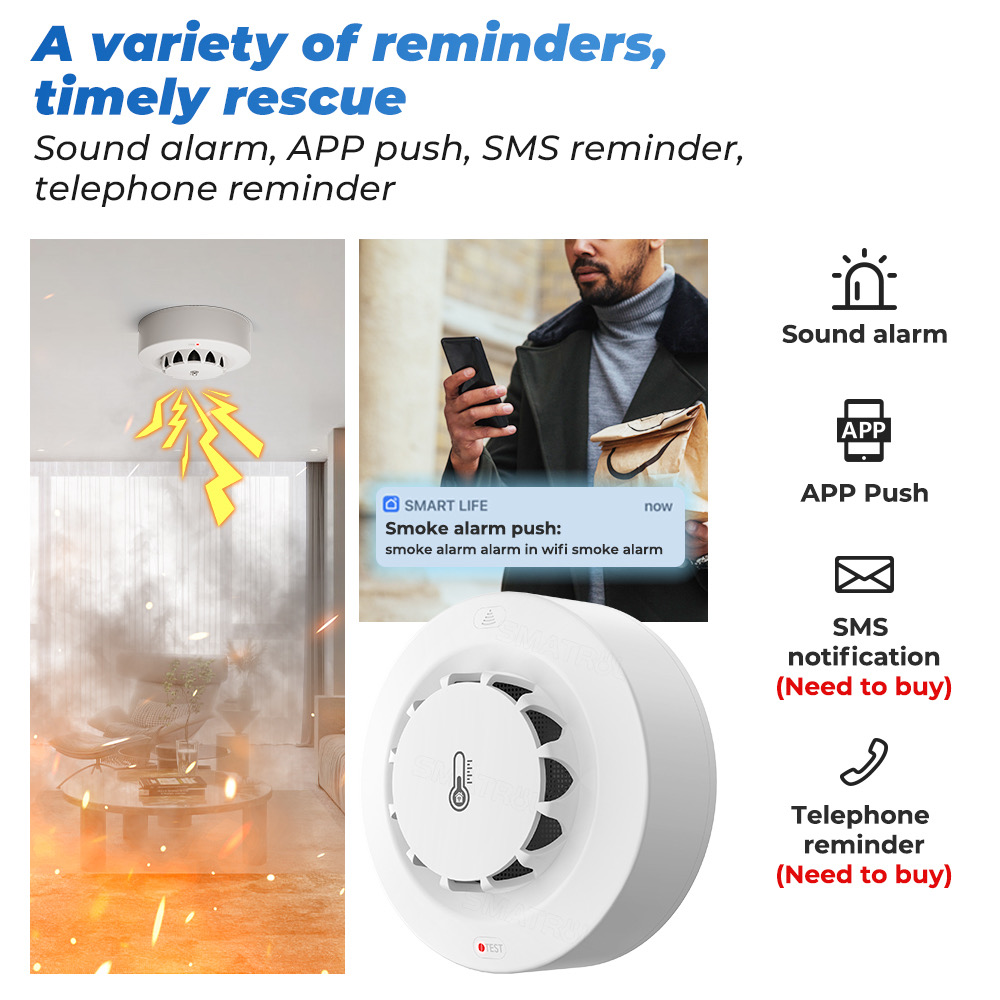 Tuya WiFi 온도 및 습도 센서 연기 감지기 보호 - Home Security With Alarm 리뷰 및 가격