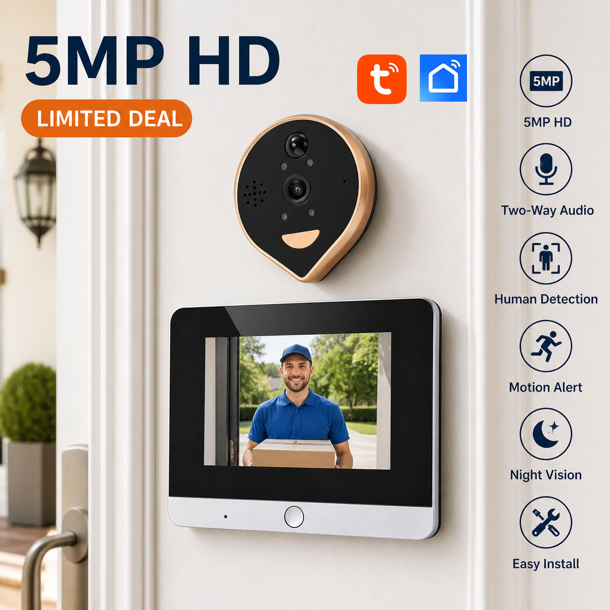 5MP 투야 스마트 라이프 도어 뷰어, 4.3인치 화면 - Peephole Camera Viewer 리뷰 및 가격